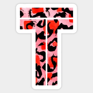 Letter T Watercolour Leopard Print Alphabet Red Sticker